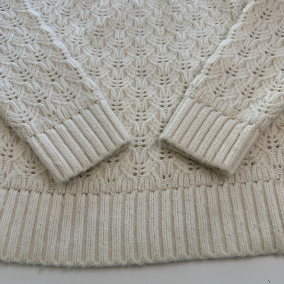 Madewell Pointelle Stitch Mockneck Merino Wool Cream Sweater Women’s Size Medium - Picture 6 of 11